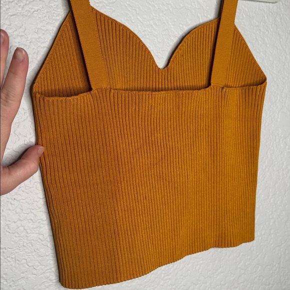 NEW Vince Ribbed Knit Sweetheart Bralette Papaya Yellow Cropped Tank Size Medium - Picture 7 of 8